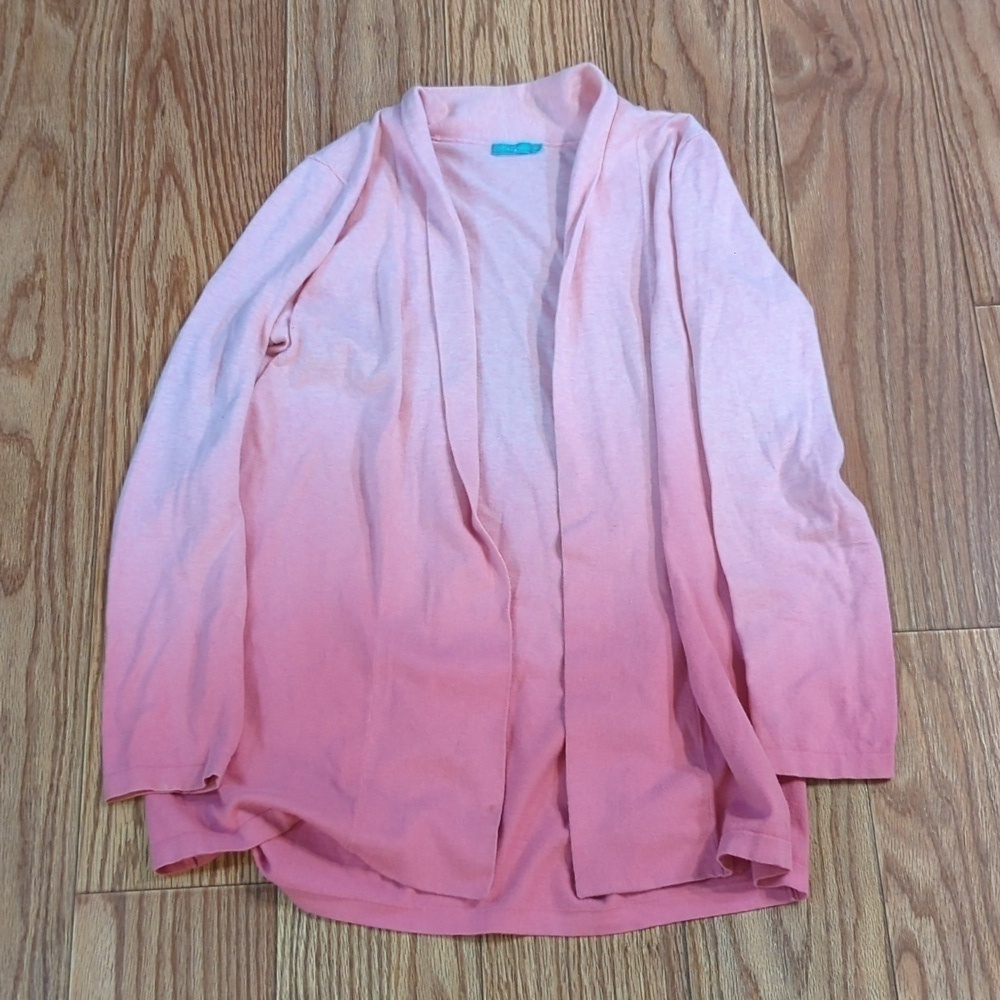 J McLaughlin 100% Combed Cotton Open-front Long Cardigan Pink Ombré Women Size M